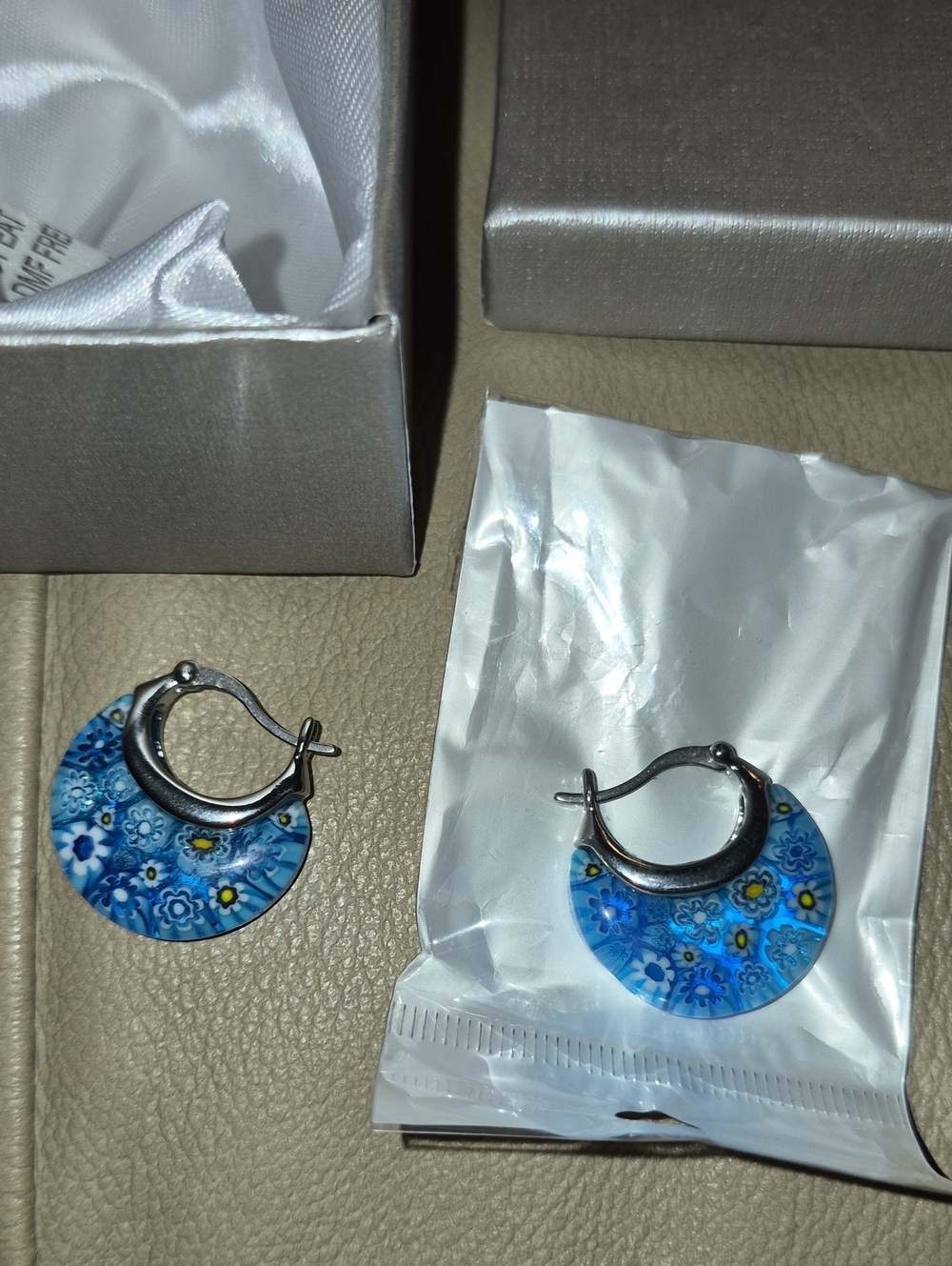 Blue Floral Hoop Crescent Moon Earrings By Shop Lc New